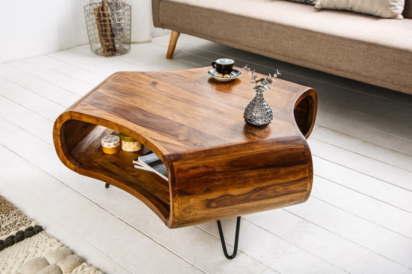 Drewniany stolik kawowy SPIN / 90x90x38 cm