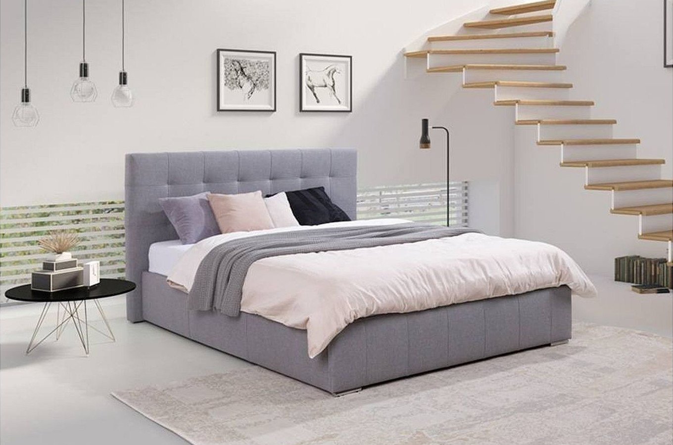Klasyczne łóżko tapicerowane do sypialni ARIANNA z przeszyciami na zagłówku