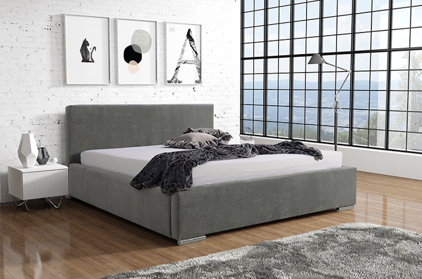 Klasyczne łóżko tapicerowane do sypialni GLAN z gładkim zagłówkiem