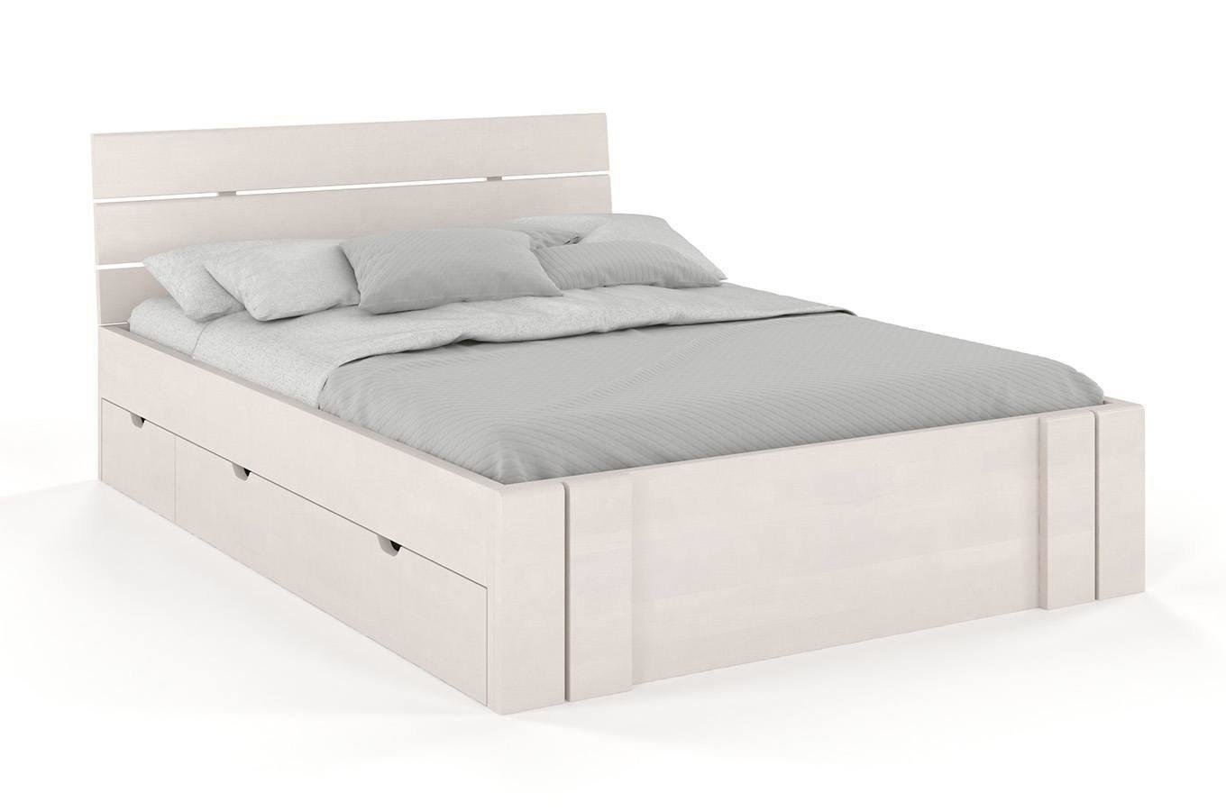 Łóżko drewniane bukowe Visby Arhus High Drawers (z szufladami) / 180x200 cm, kolor biały