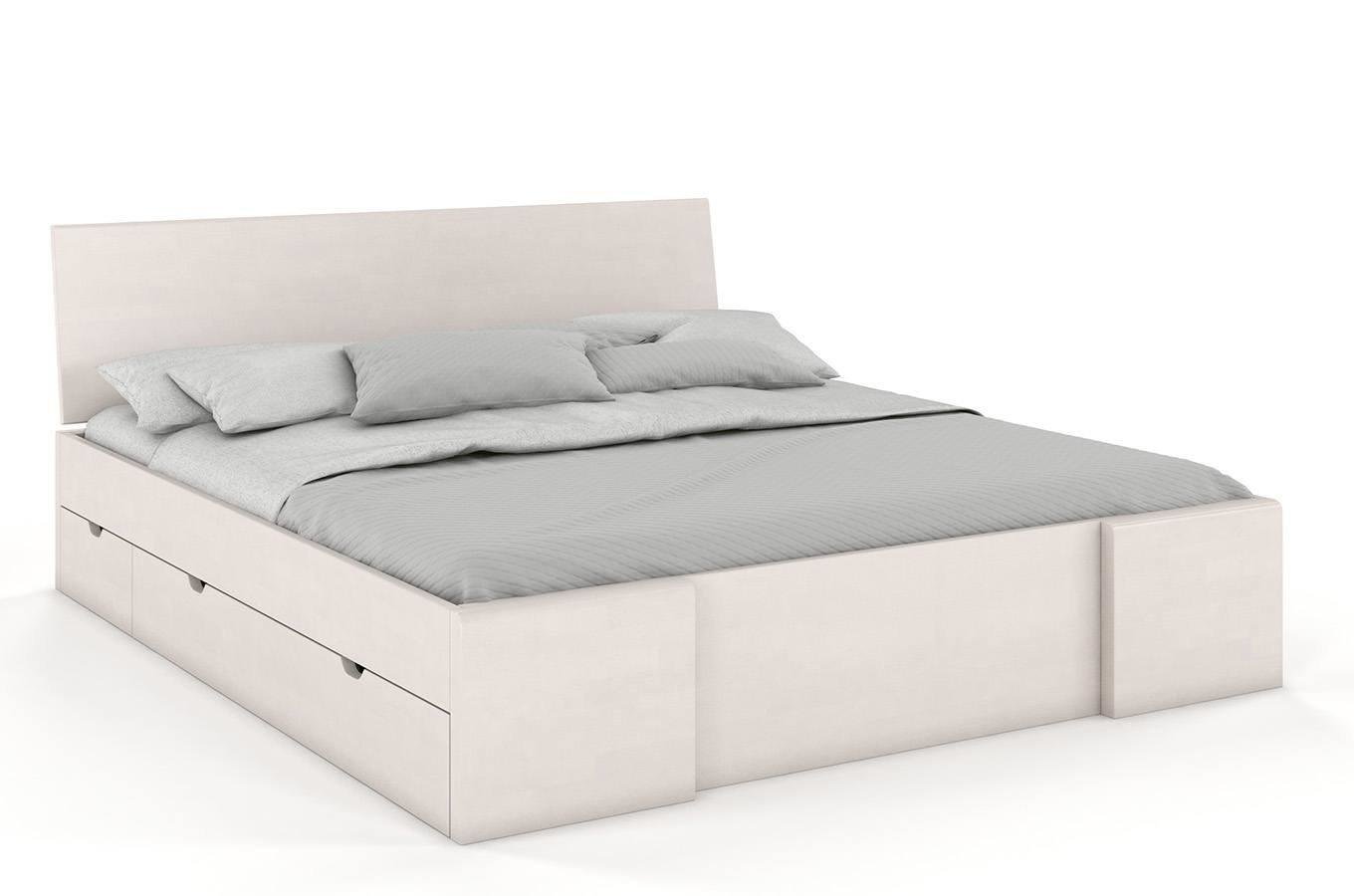 Łóżko drewniane bukowe Visby Hessler High Drawers (z szufladami) / 200x200 cm, kolor biały