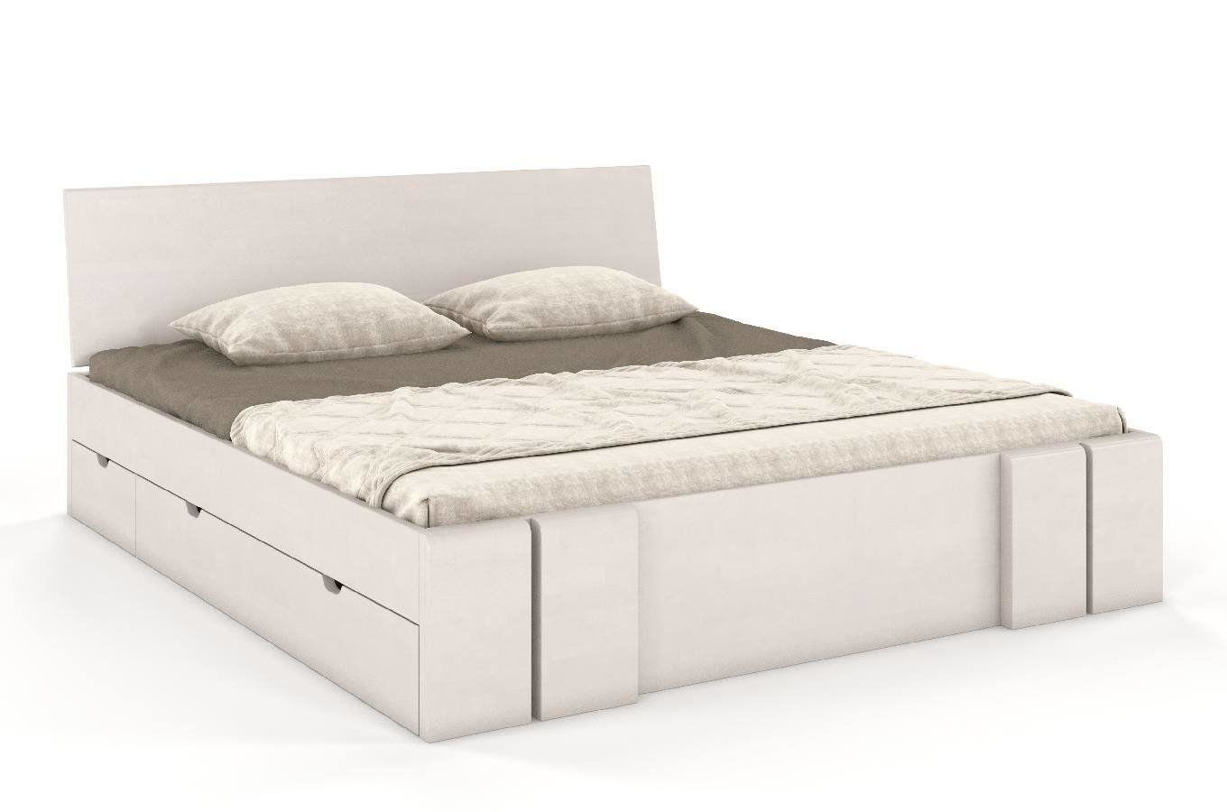 Łóżko drewniane bukowe z szufladami Skandica VESTRE Maxi & DR / 200x200 cm, kolor biały
