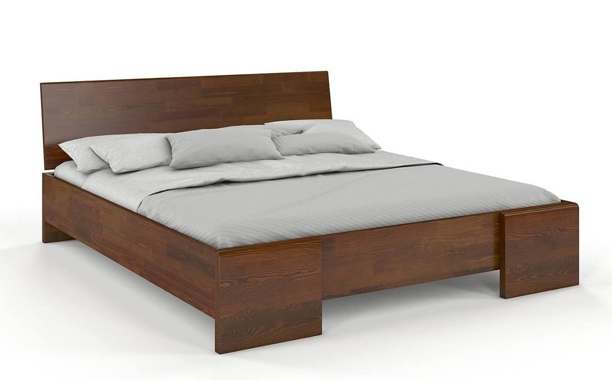Łóżko drewniane sosnowe Visby Hessler High / 200x200 cm, kolor orzech