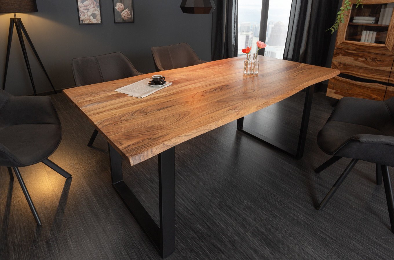 Nowoczesny drewniany stół MAMMUT na metalowych nogach / 180x90 cm, dzika akacja