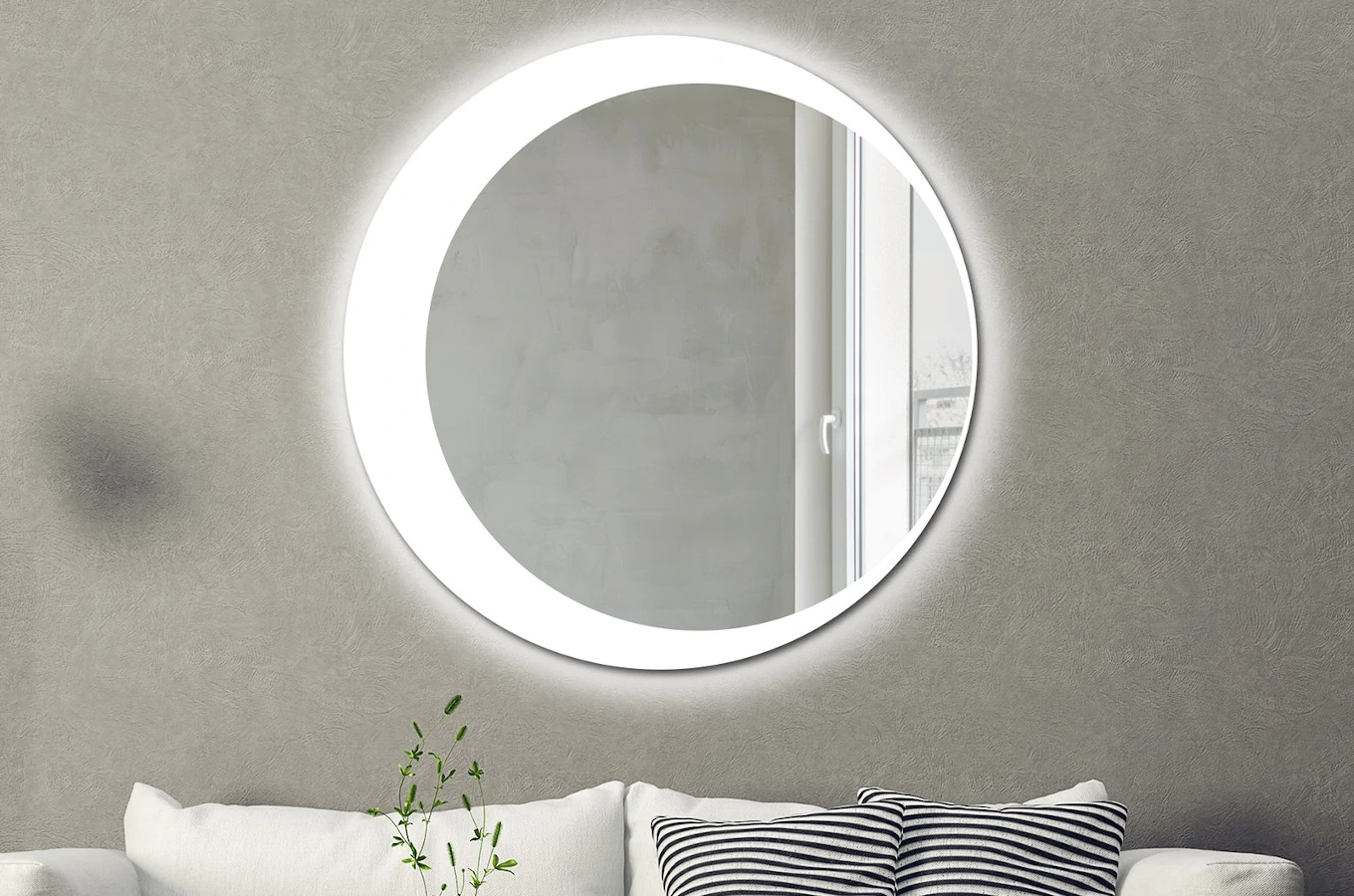Okrągłe lustro SIMPLE MOON z oświetleniem LED / rama dostępna w 2 kolorach