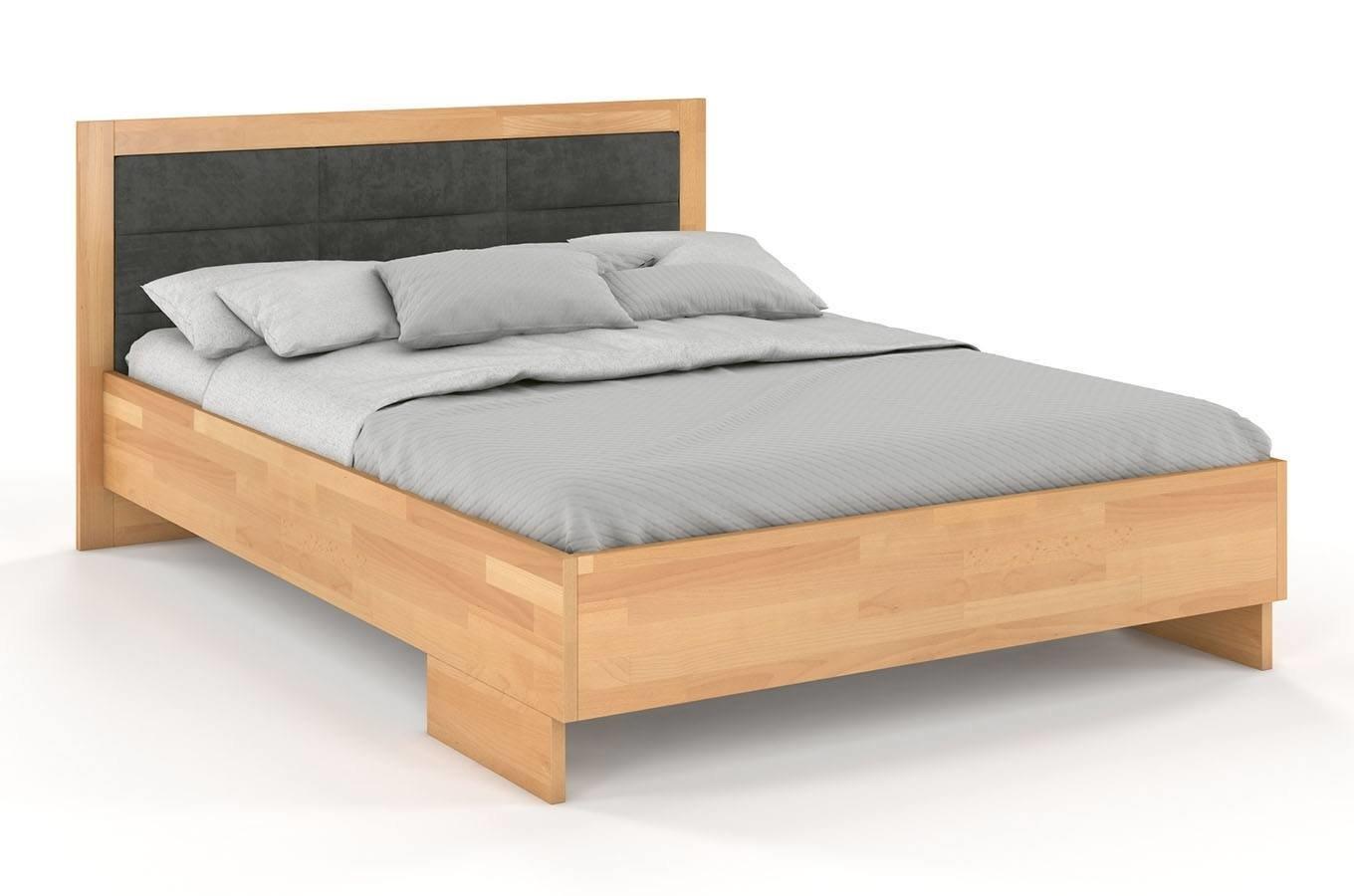 Tapicerowane łóżko drewniane - bukowe Visby KALMAR High BC (Skrzynia na pościel) / 120x200 cm, kolor naturalny, zagłówek Casablanca 2302