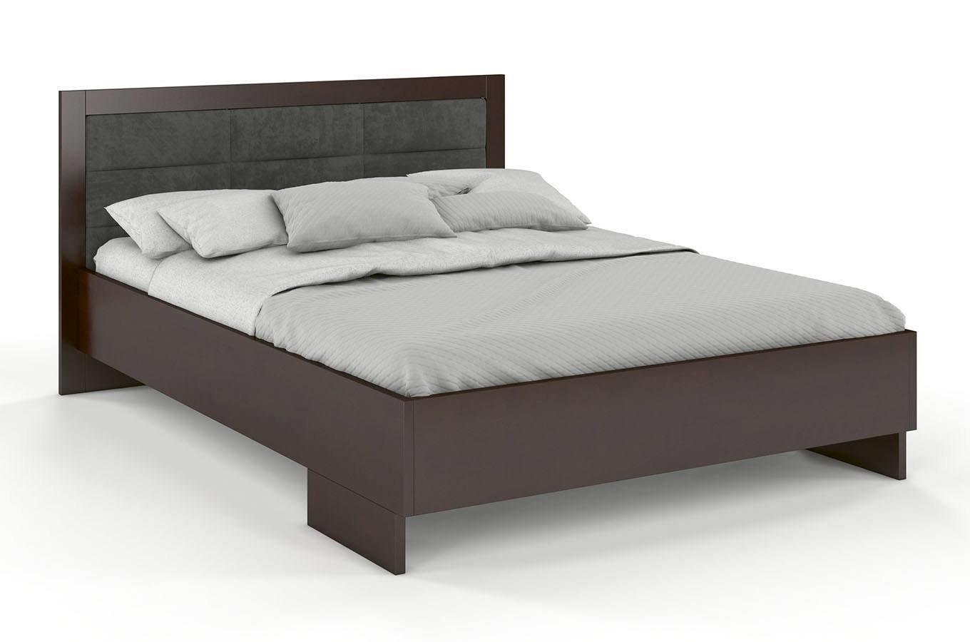 Tapicerowane łóżko drewniane - bukowe Visby KALMAR High BC (Skrzynia na pościel) / 120x200 cm, kolor palisander, zagłówek Casablanca 2302