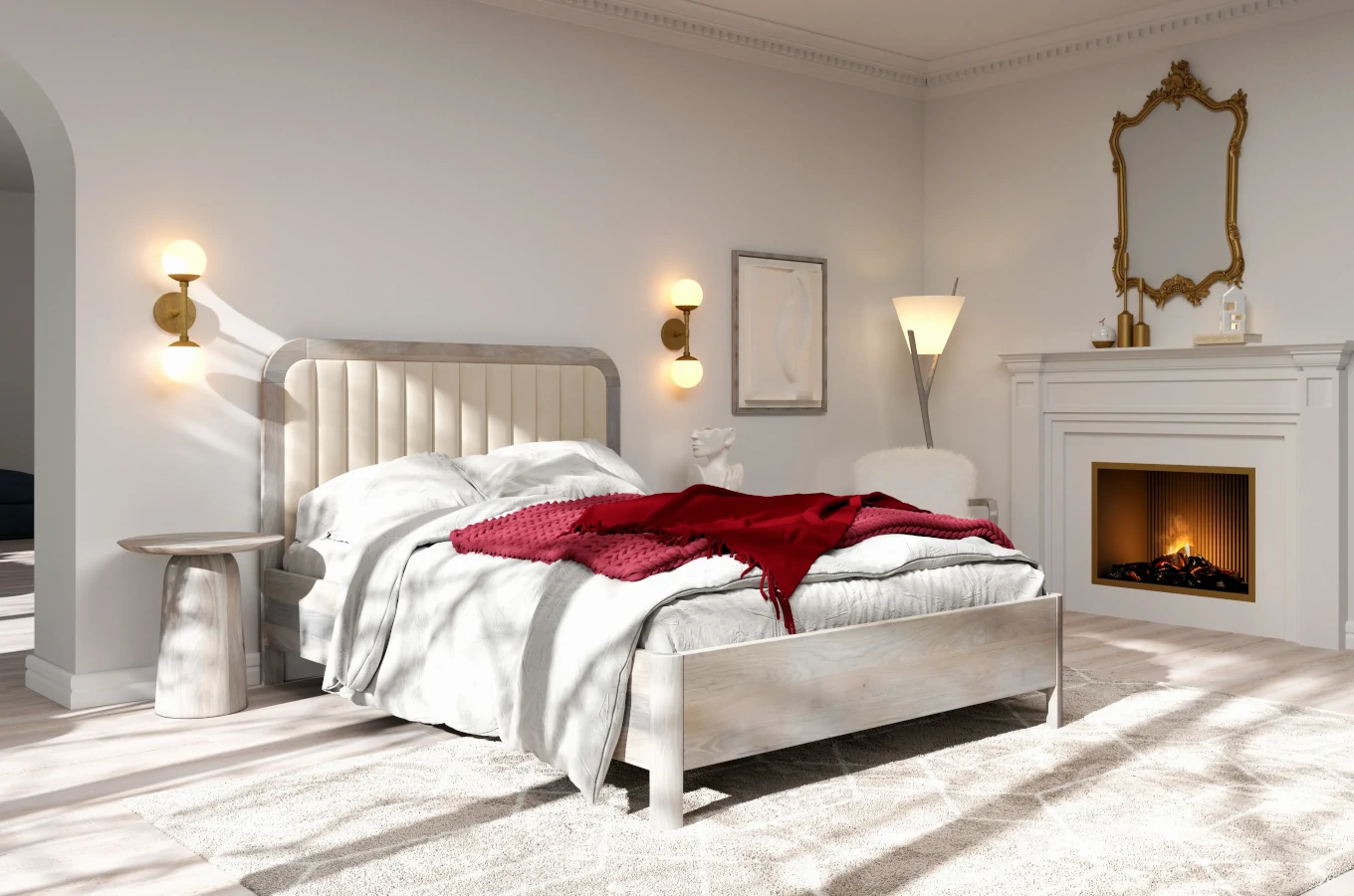 Tapicerowane łóżko drewniane dębowe Visby MODENA z wysokim zagłówkiem / 120x200 cm, olej bielony, zagłówek Casablanca 2301