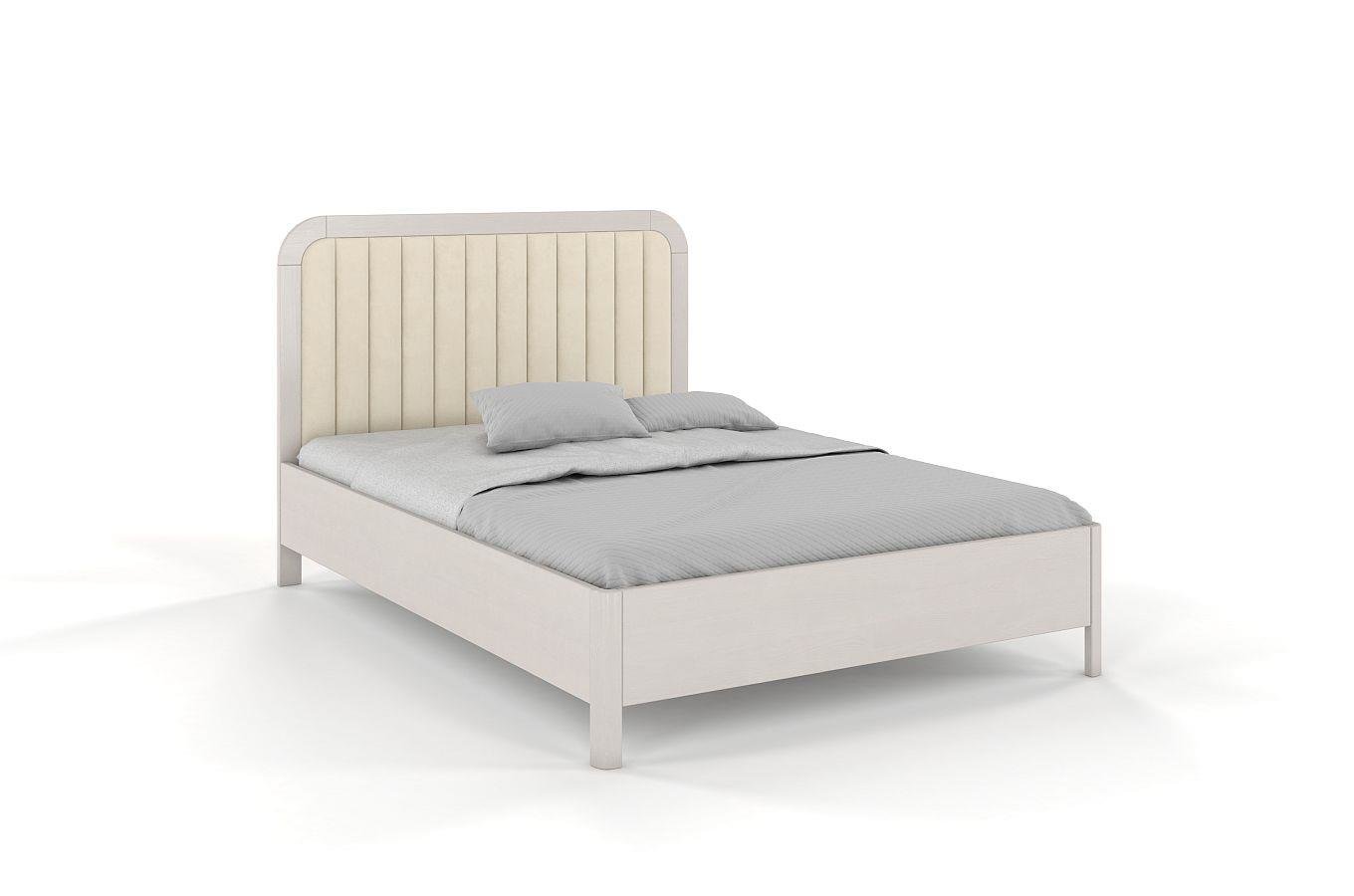 Tapicerowane łóżko drewniane sosnowe Visby MODENA z wysokim zagłówkiem / 120x200 cm, kolor biały, zagłówek Casablanca 2301