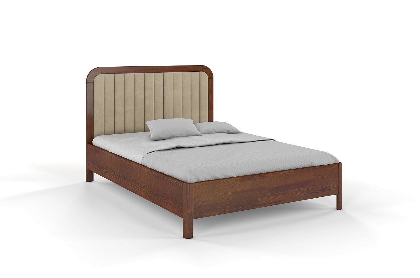 Tapicerowane łóżko drewniane sosnowe Visby MODENA z wysokim zagłówkiem / 120x200 cm, kolor orzech, zagłówek Casablanca 2303