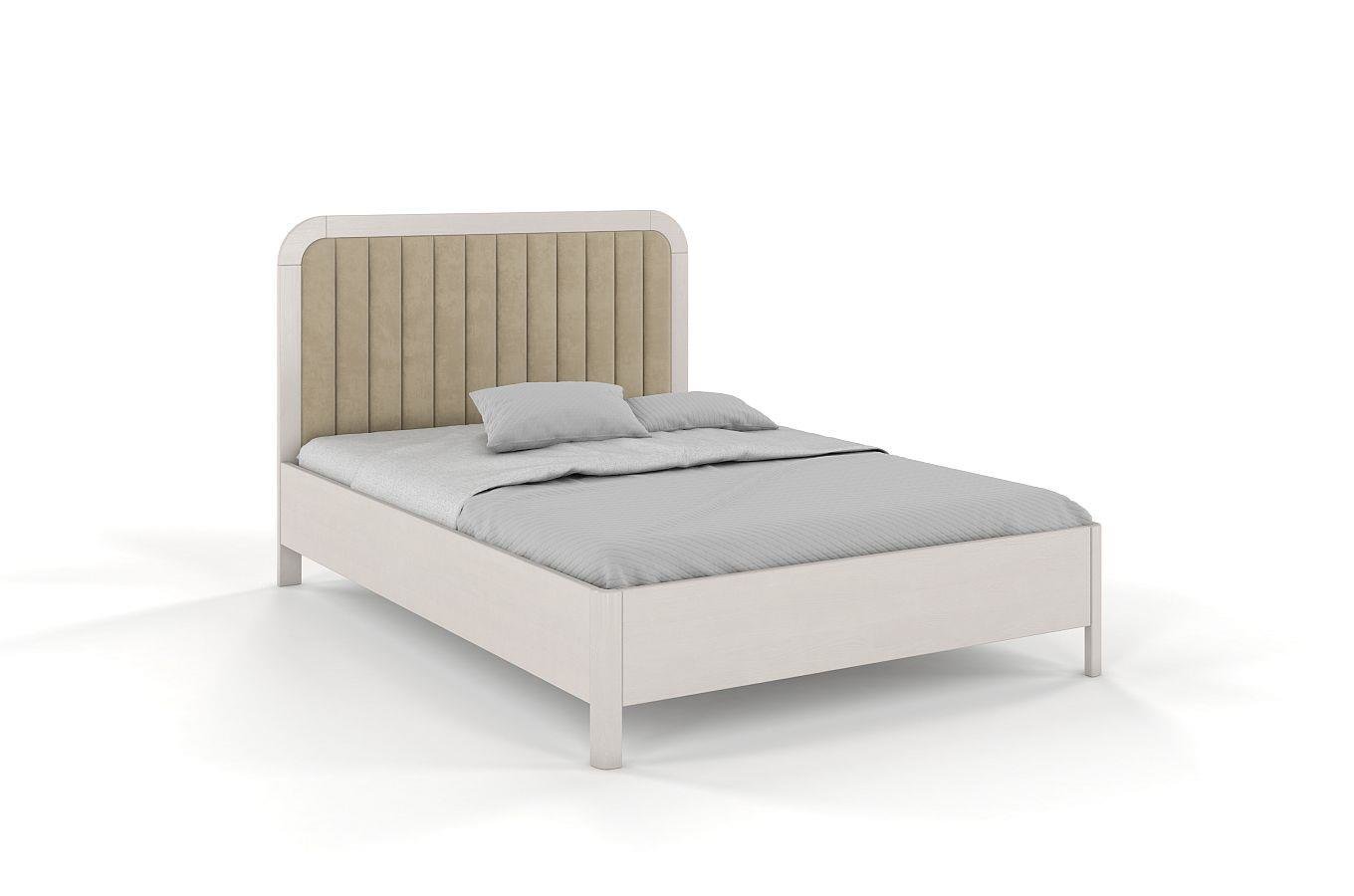 Tapicerowane łóżko drewniane sosnowe Visby MODENA z wysokim zagłówkiem / 160x200 cm, kolor biały, zagłówek Casablanca 2303
