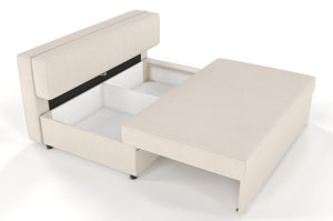 Beżowa rozkładana sofa Dancan OLGA z funkcją spania i pojemnikiem na pościel / szerokość 156 cm