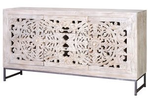 Biała drewniana komoda MANGO / szerokość 150 cm