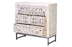 Biała drewniana komoda MANGO z szufladami / szerokość 80 cm