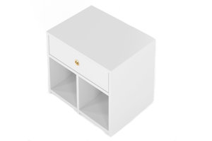 Biała szafka - siedzisko z półkami i szufladą Dancan MIRAGE / wysoki połysk