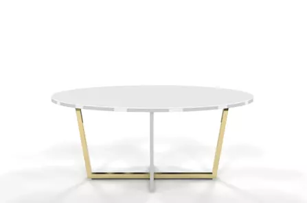 Biały stolik kawowy Dancan ROCKET z białym szklanym blatem i złotą nogą 