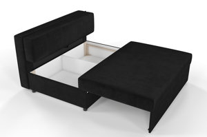 Czarna rozkładana sofa Dancan OLGA z funkcją spania i pojemnikiem na pościel / szerokość 136 cm