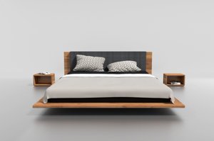 Drewniane łóżko do sypialni KUZMA z tapicerowanym zagłówkiem