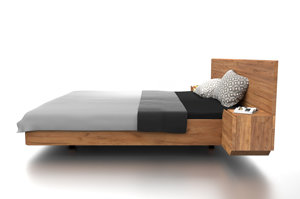 Drewniane łóżko do sypialni MUTOMBO z szafkami nocnymi