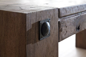 Duży drewniany dębowy stół LEEDS 180 x 90 cm / dąb lity postarzany