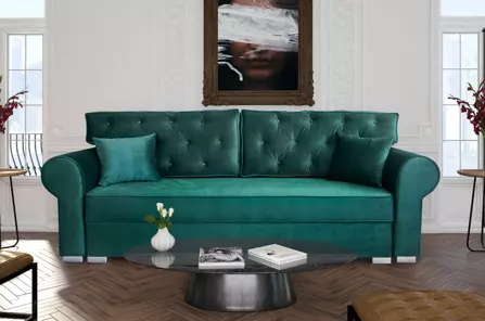 Elegancka sofa ROSIE z funkcją spania i pojemnikiem na pościel / szerokość 250 cm