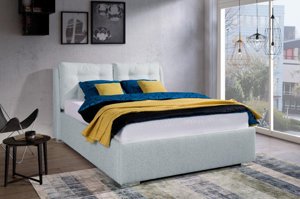 Eleganckie łóżko tapicerowane do sypialni ADRANO z poduszkami na zagłówku. Obniżka ceny!