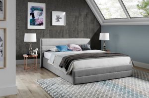Eleganckie łóżko tapicerowane do sypialni URBANO z poziomymi przeszyciami na zagłówku. Obniżka ceny!