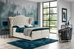 Eleganckie tapicerowane łóżko kontynentalne VASTO z pikowaniem chesterfield na zagłówku