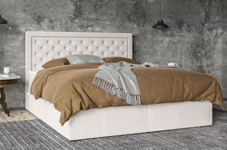 Eleganckie tapicerowane łóżko kontynentalne do sypialni ALESSIO z pojemnikiem na pościel