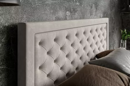 Eleganckie tapicerowane łóżko kontynentalne do sypialni ALESSIO z pojemnikiem na pościel
