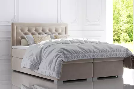 Eleganckie tapicerowane łóżko kontynentalne do sypialni ALESSIO z pojemnikiem na pościel. Obniżka ceny!