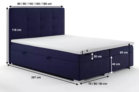 Eleganckie tapicerowane łóżko kontynentalne do sypialni CESAR z pojemnikiem na pościel