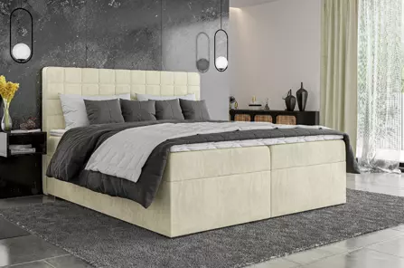 Eleganckie tapicerowane łóżko kontynentalne do sypialni HUAN z pojemnikiem na pościel