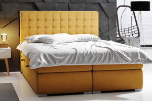 Eleganckie tapicerowane łóżko kontynentalne do sypialni HUAN z pojemnikiem na pościel. Obniżka ceny!