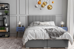 Eleganckie tapicerowane łóżko kontynentalne do sypialni MADAM z pojemnikiem na pościel