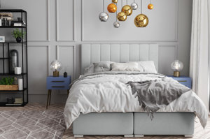 Eleganckie tapicerowane łóżko kontynentalne do sypialni MADAM z pojemnikiem na pościel. Obniżka ceny!