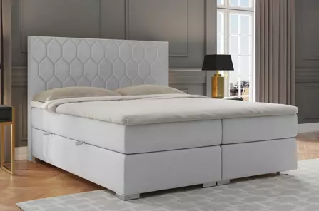 Eleganckie tapicerowane łóżko kontynentalne do sypialni NICOLA z pojemnikiem na pościel