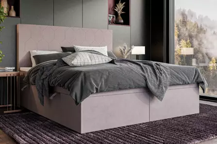 Eleganckie tapicerowane łóżko kontynentalne do sypialni NICOLA z pojemnikiem na pościel. Obniżka ceny!