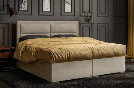 Eleganckie tapicerowane łóżko kontynentalne do sypialni OLIVIER z pojemnikiem na pościel. Obniżka ceny!