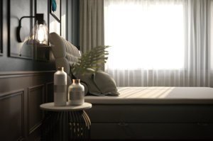 Eleganckie tapicerowane łóżko kontynentalne do sypialni PALACE z pojemnikiem na pościel. Obniżka ceny!