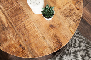 Industrialny, okrągły stolik kawowy FACTORY z drewnianym blatem / średnica 56 cm