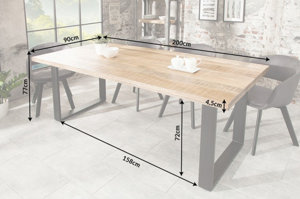 Industrialny stół IRON CRAFT z blatem drewna mango / 90x200 cm, nogi stalowe antracytowe
