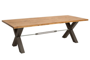 Industrialny stół THOR z blatem z drewna dzikiego dębu / 240x100 cm, nogi czarne metalowe
