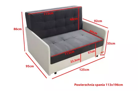 Klasyczna sofa MAXI GŁADKA z funkcją spania / szerokość 142 cm