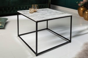 Kwadratowy stolik kawowy ELEMENTS z białym, marmurowym blatem