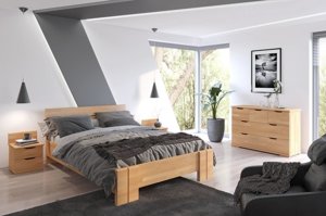 Łóżko drewniane bukowe Visby ARHUS High BC (Skrzynia na pościel) / 140x200 cm, kolor orzech