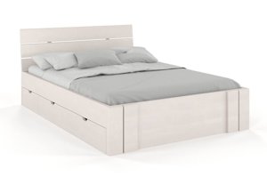 Łóżko drewniane bukowe Visby Arhus High Drawers (z szufladami) / 120x200 cm, kolor biały