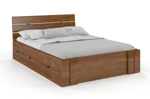Łóżko drewniane bukowe Visby Arhus High Drawers (z szufladami) / 120x200 cm, kolor orzech