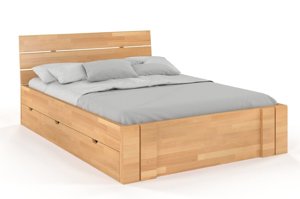 Łóżko drewniane bukowe Visby Arhus High Drawers (z szufladami) / 140x200 cm, kolor orzech