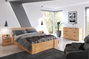 Łóżko drewniane bukowe Visby Arhus High Drawers (z szufladami) / 140x200 cm, kolor palisander